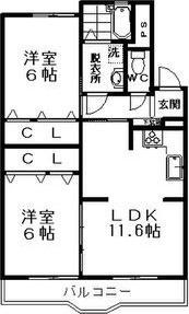 サンヒル上地(2LDK/2階)の間取り写真