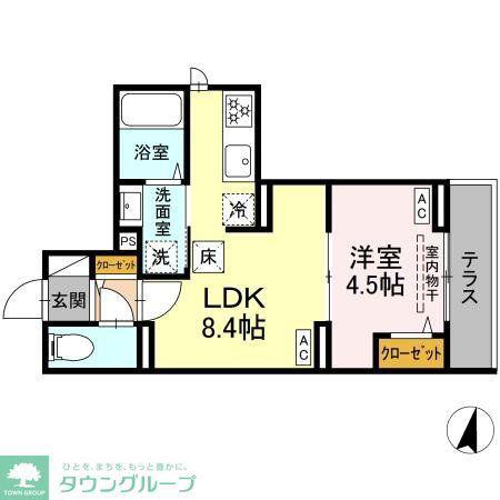 セレスティア若宮(1LDK/1階)の間取り写真
