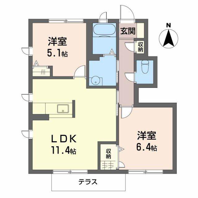 シャーメゾン浜の宮(2LDK/1階)の間取り写真
