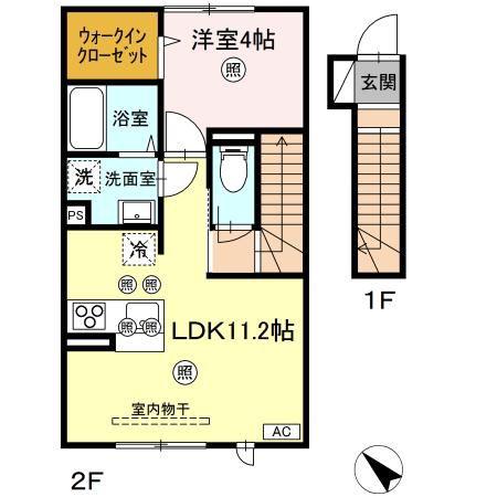 浜乃木レジデンスK(1LDK/2階)の間取り写真