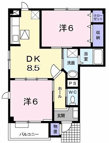 アベニールKB(2DK/1階)の間取り写真