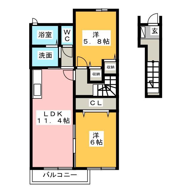 プリムローズA(2LDK/2階)の間取り写真