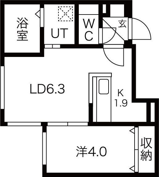 シティレジデンス北6条(1LDK/1階)の間取り写真