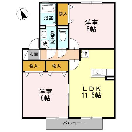 メゾンダカール(2LDK/2階)の間取り写真