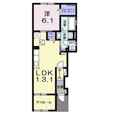 Yフォレスト五個荘(1LDK/1階)の間取り写真
