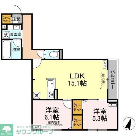 セレスティア船橋II(2LDK/2階)の間取り写真