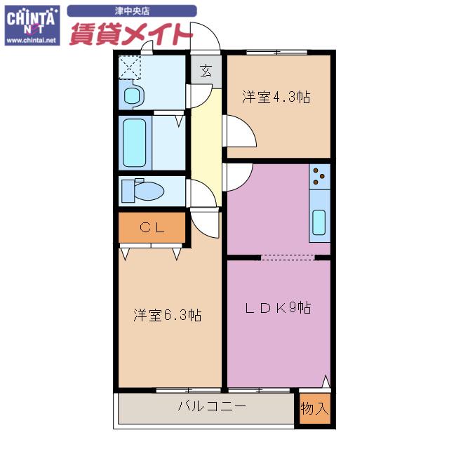 Mキューブ(2LDK/3階)の間取り写真