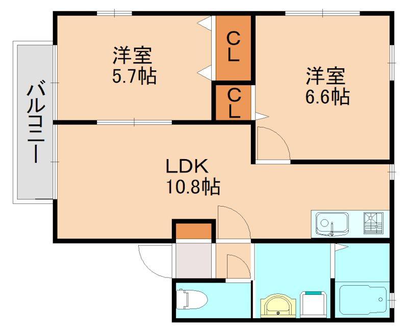 JR篠栗線 原町駅 徒歩8分 2階建 築24年(2LDK/2階)の間取り写真