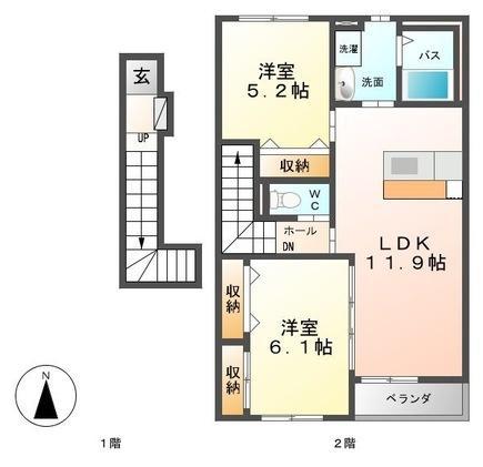 メルヴェイユ III(2LDK/2階)の間取り写真