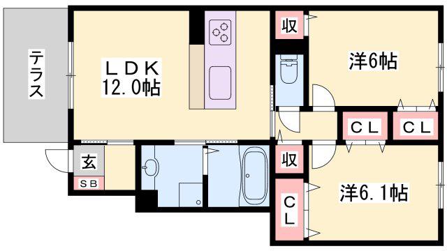 アバンツァート長砂 A棟(2LDK/1階)の間取り写真