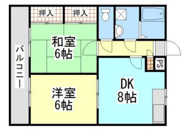 ピニエール高野台 B棟(2DK/1階)の間取り写真