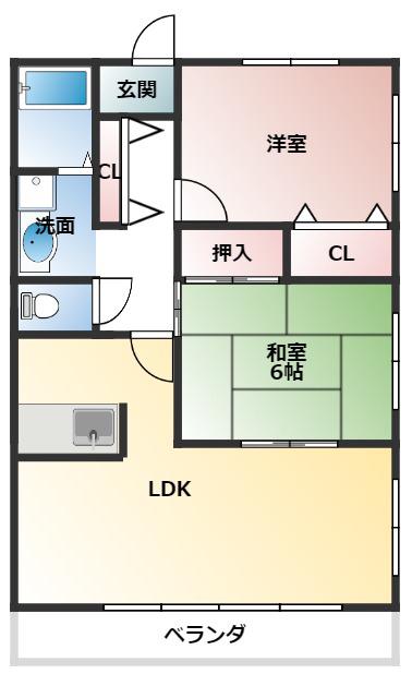 ディアコート西浦(2LDK/2階)の間取り写真