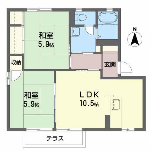 ドミール泉川 B(2LDK/1階)の間取り写真