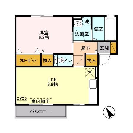 ルミエールつくばみらい(1LDK/2階)の間取り写真