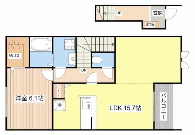 響流下北池(1LDK/2階)の間取り写真