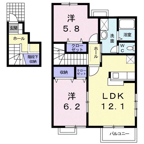 スマイルK(2LDK/2階)の間取り写真