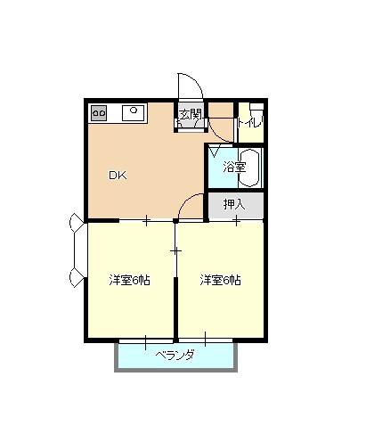 エステートピア新町B棟(2DK/2階)の間取り写真