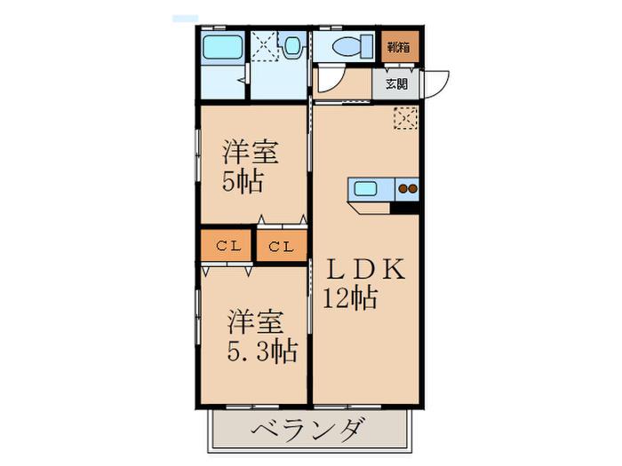 ヴェルデコート・カガヤキ(2LDK/2階)の間取り写真
