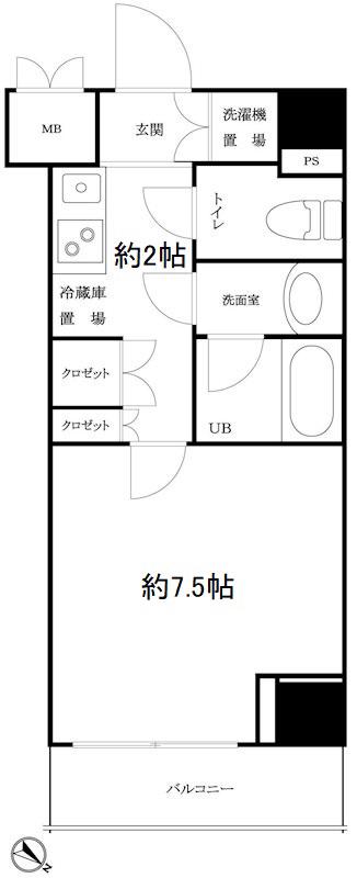 ルーブル三田(1K/4階)の間取り写真