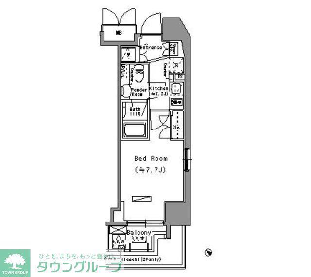 パークアクシス台東根岸(1K/7階)の間取り写真