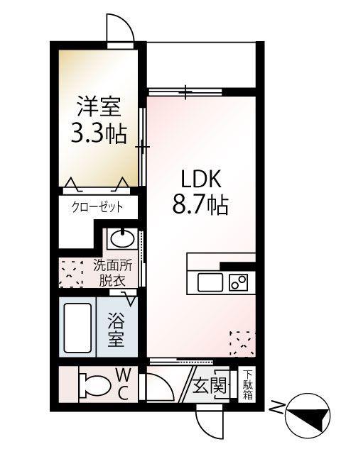 スペリオール二日市(1LDK/2階)の間取り写真