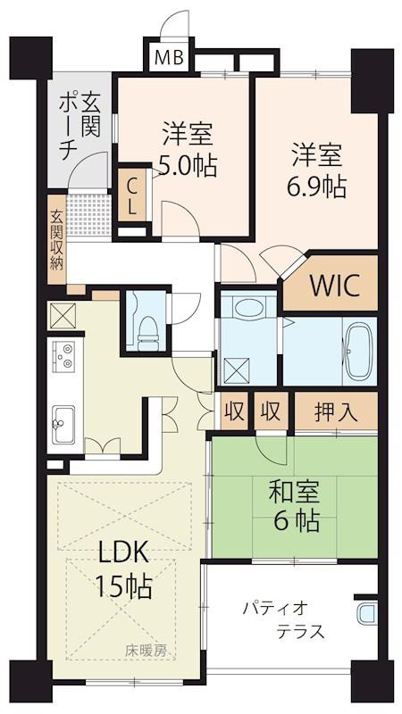 アメニティ南草津V(3LDK/5階)の間取り写真