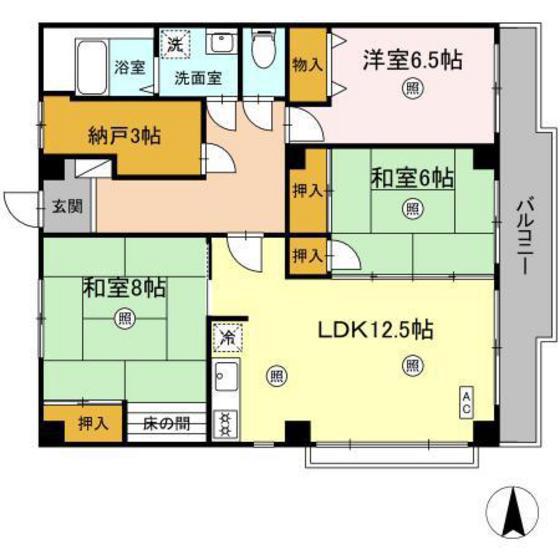 フラット新屋敷(3LDK/1階)の間取り写真
