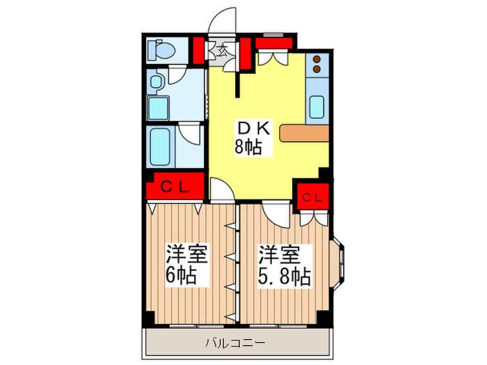BLUE CHAT(2DK/2階)の間取り写真