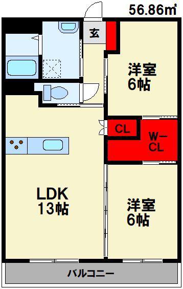 ドルチェード(2LDK/3階)の間取り写真
