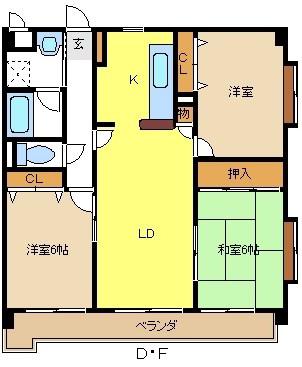 エアーシャトー六田(3LDK/5階)の間取り写真