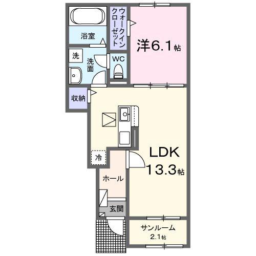 セーリウス梅原III(1LDK/1階)の間取り写真
