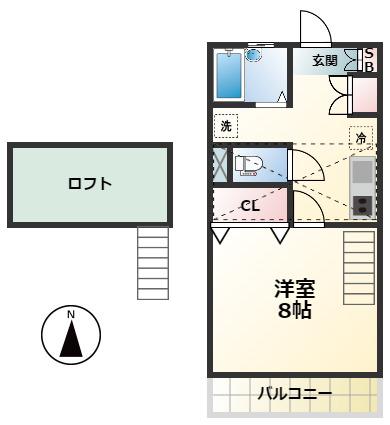 コーポゆめの木B(1K/2階)の間取り写真