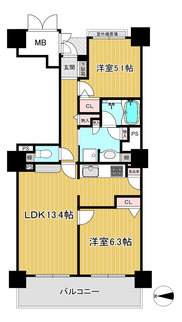 ローレルスクエア高槻(2LDK/4階)の間取り写真