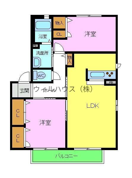 コンフォート津久野C棟(2LDK/1階)の間取り写真