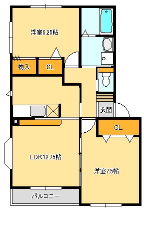 シャルマンI(2LDK/2階)の間取り写真