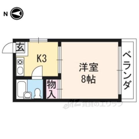 コスモハイツ北白川(1K/4階)の間取り写真