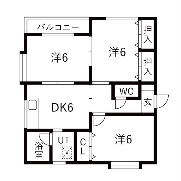 メゾントーラスIIC棟(3DK/2階)の間取り写真