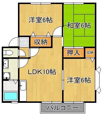 アザレア藤原 C棟(3LDK/2階)の間取り写真