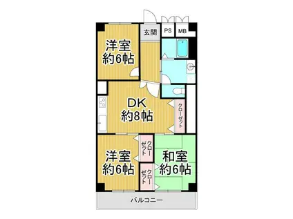 夙川第二ビル(3DK/2階)の間取り写真