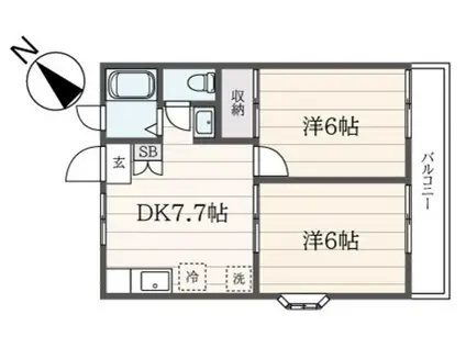 エリール東戸塚(2DK/2階)の間取り写真