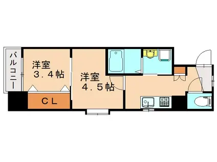 シエル中原(2K/7階)の間取り写真
