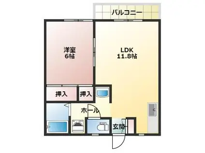 クリソライトB棟(1LDK/2階)の間取り写真