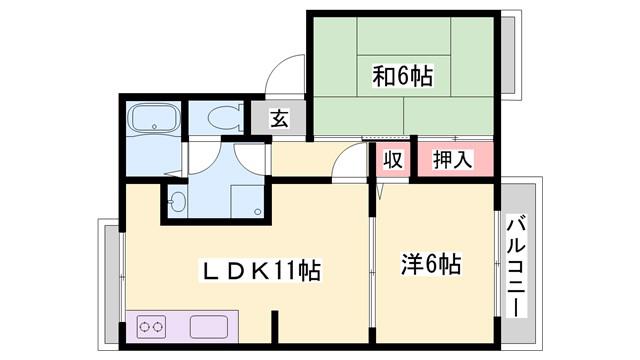 大西ハイツ(2LDK/1階)の間取り写真