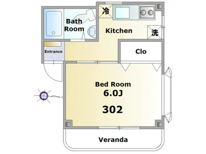 ジュムレ石橋(1K/3階)の間取り写真