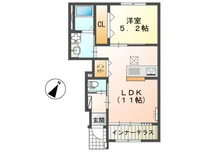 ルート1サイド(1LDK/1階)の間取り写真