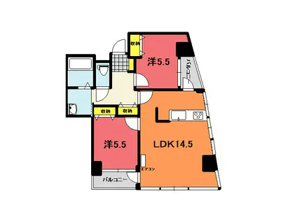 DWELLIN吉原(2LDK/5階)の間取り写真