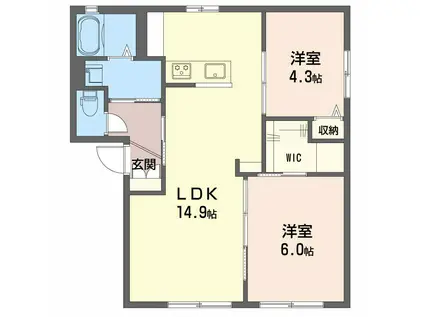 アルファ パーク A棟(2LDK/1階)の間取り写真