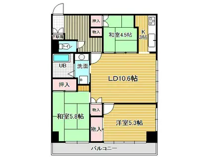 グランディール紫竹山(3LDK/5階)の間取り写真