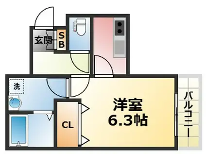 プレジール今津駅前(1K/2階)の間取り写真