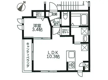 プラージュ湘南(1LDK/3階)の間取り写真